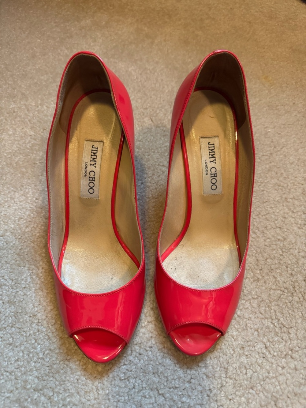 Jimmy Choo Pink Patent Peep-Toe Heels